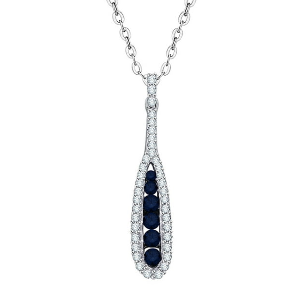 KATARINA Diamond and Oval Cut Blue Topaz Halo Pendant Necklace in Gold or Silver 10 1/4 cttw, G-H, I2-I3 KATARINA Diamond and Oval Cut Blue Topaz Halo Pendant Necklace in Gold or Silver 10 1/4 cttw, G-H, I2-I3